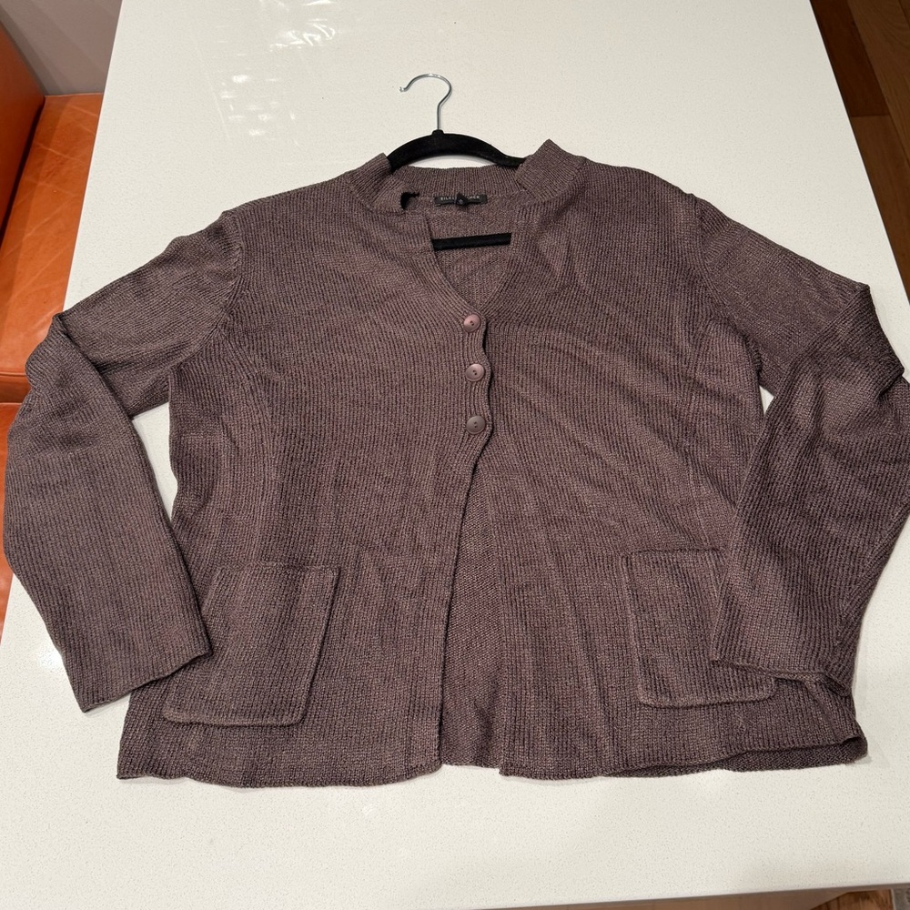 Eileen Fisher Taupe Knit Sweater- 54% silk- Petite Large
